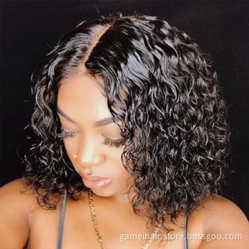 Glueless Peruvian Bob Wigs Lace Front  Cut Short Hd  Lace front Bob Wigs Curly Hd Lace Frontal Bob Virgin Human Hair Wigs